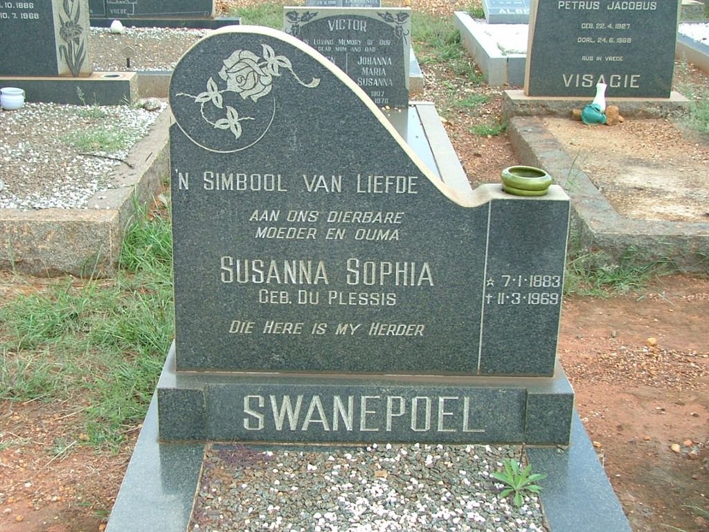 SWANEPOEL Susanna Sophia nee DU PLESSIS 1883-1969