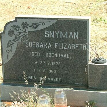 SNYMAN Soesara Elizabeth nee ODENDAAL 1923-1980