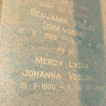 VOSLOO Benjamin 1898-1974 &amp; Mercy Lydia Johanna 1900-1988