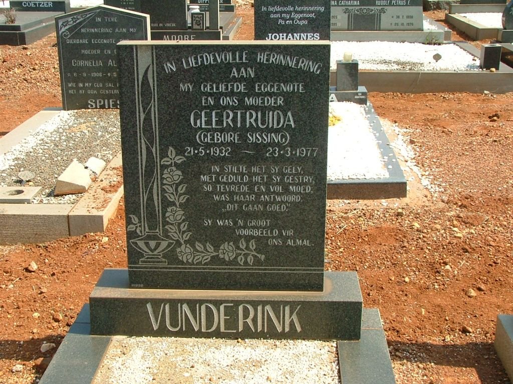 VUNDERIK Geertruida nee SISSING 1932-1977