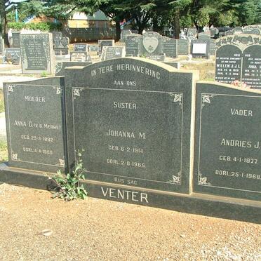 VENTER Andries J. 1877-1968 &amp; Anna C. VAN DER MERWE 1882-1966 :: VENTER Johanna M. 1914-1965
