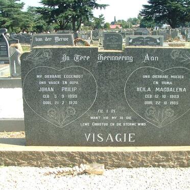 VISAGIE Johan Philip 1899-1970 &amp; Heila Magdalena 1903-1985