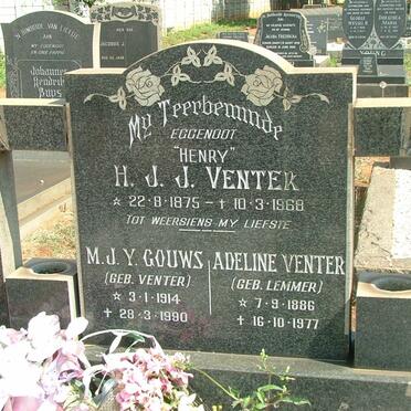 VENTER H.J.J. 1875-1968 &amp; Adeline LEMMER 1886-1977 :: GOUWS M.J.Y nee VENTER 1914-1990