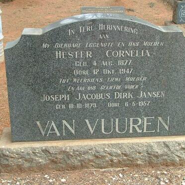 VUUREN Joseph Jacobus Dirk Jansen, van 1879-1957 &amp; Hester Cornelia 1877-1947