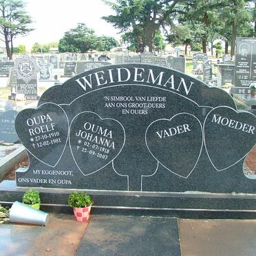 WEIDEMAN Roelf 1910-1981 &amp; Johanna 1918-2007