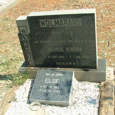 WOLMARANS Jacobus Hendrik 1910-1971 &amp; Elsie 1915-2002