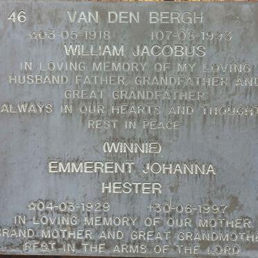 BERGH William Jacobus, van den 1918-1993 &amp; Emmerent Johanna Hester 1929-1997