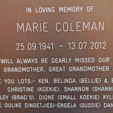 COLEMAN Marie 1941-2012