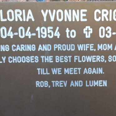 CRIGHTON Gloria Yvonne 1954-2017