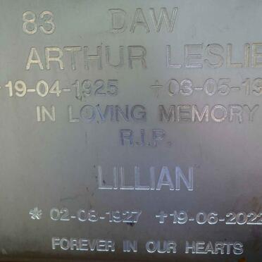 DAW Arthur Leslie 1925-1984 &amp; Lilian 1927-2022