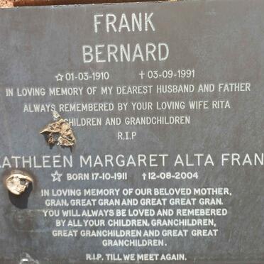 FRANK Bernard 1910-1991 &amp; Kathleen Margaret Alta 1911-2004