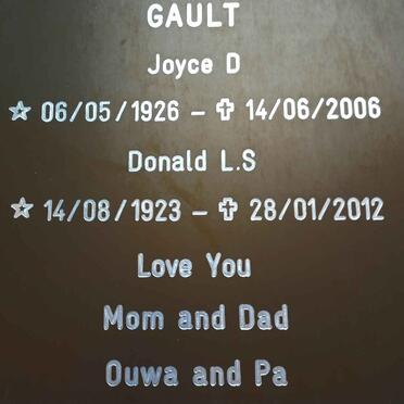 GAULT Donald L.S. 1923-2012 &amp; Joyce D. 1926-2006