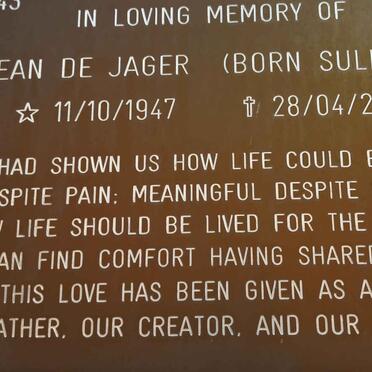 JAGER Jean, de nee SULLIVAN 1947-2010