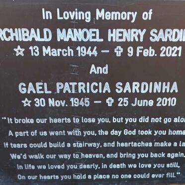 SARDINHA Archibald Manoel Henry 1944-2021 &amp; Gael Patricia 1945-2010