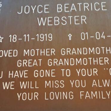 WEBSTER Joyce Beatrice 1919-2012