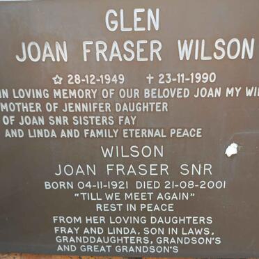 WILSON Joan Fraser 1921-2001 :: GLEN Joan Fraser nee WILSON 1949-1990