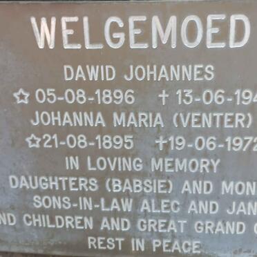 WELGEMOED Dawid Johannes 1896-1945 &amp; Johanna Maria VENTER 1895-1972