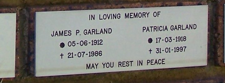 GARLAND James P. 1912-1986 & Patricia 1918-1997