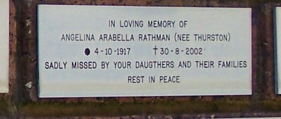 RATHMAN Angelina Arabella nee THURSTON 1917-2002