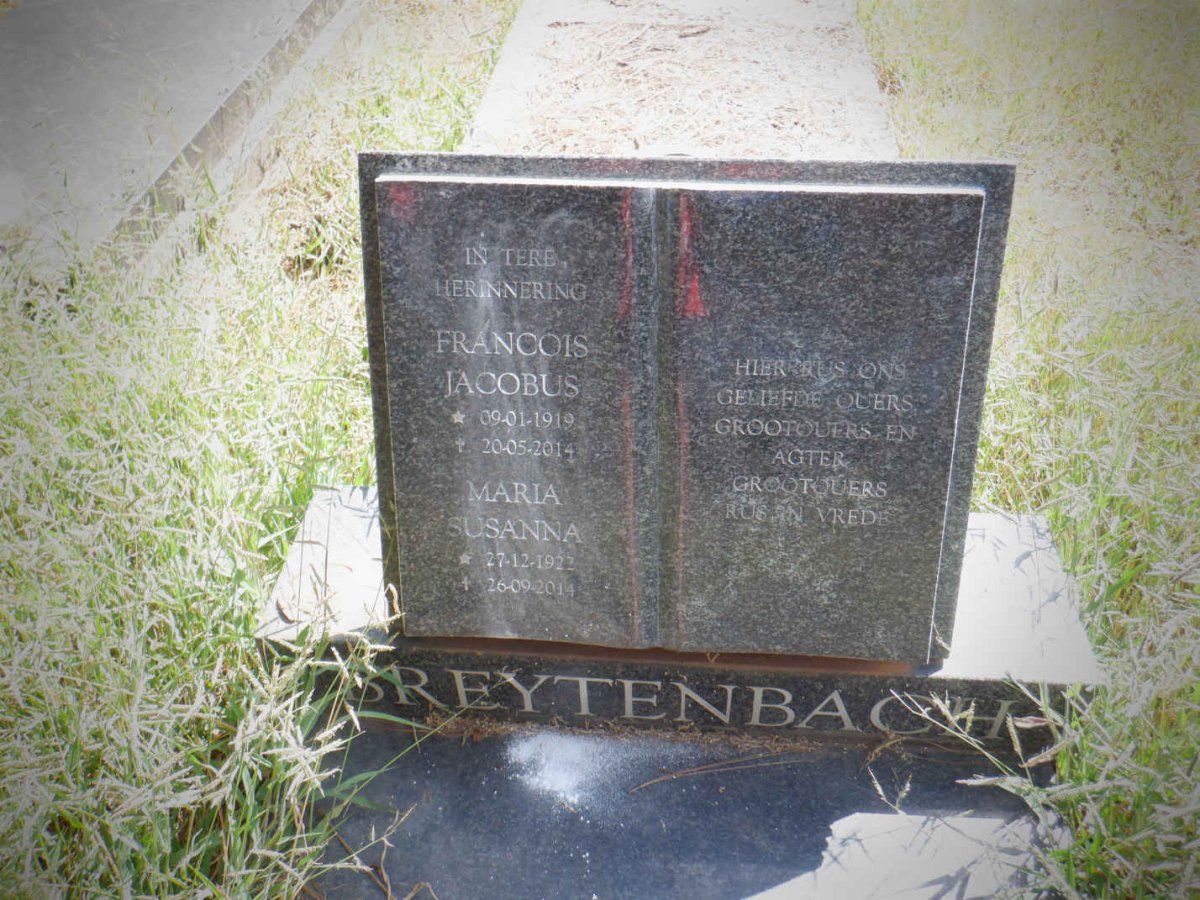 BREYTENBACH Francois Jacobus 1919-2014 &amp; Maria Susanna 1922-2014
