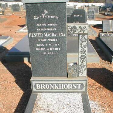 BRONKHORST Hester Magdalena nee VENTER 1897-1980