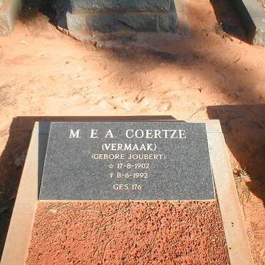 COERTZE M.E.A., voorheen VERMAAK nee JOUBERT 1902-1992