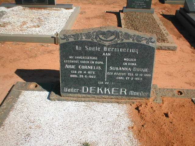DEKKER Arie Cornelis 1875-1962 &amp; Susanna Dirkie BOOYSE 1885-1963