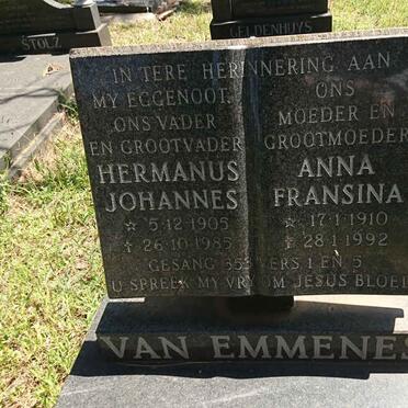 EMMENES Hermanus Johannes, van 1905-1985 &amp; Anna Fransina 1910-1992
