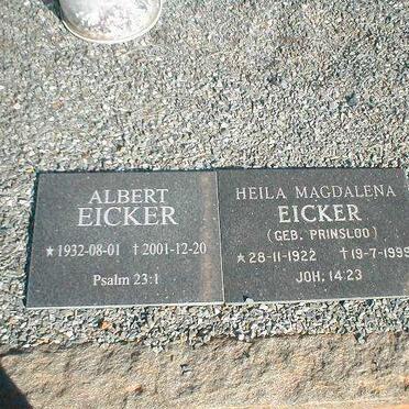 EICKER Albert 1932-2001 &amp; Heila Magdalena PRINSLOO 1922-1999