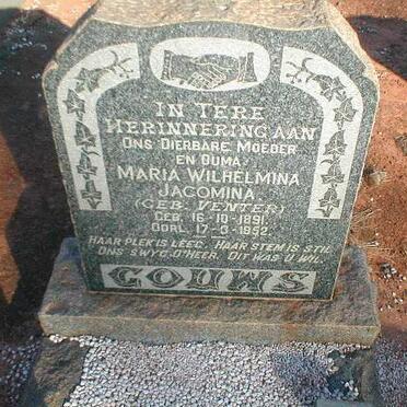 GOUWS Maria Wilhelmina Jacomina nee VENTER 1891-1952