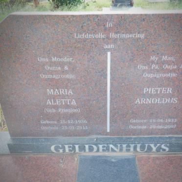 GELDENHUYS Pieter Arnoldus 1933-2007 &amp; Maria Aletta PRINSLOO 1936-2011