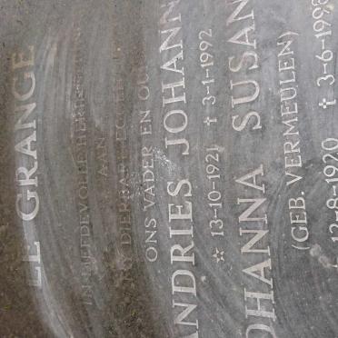 GRANGE Andries Johannes, le 1921-1992 &amp; Johanna Susanna VERMEULEN 1920-1998