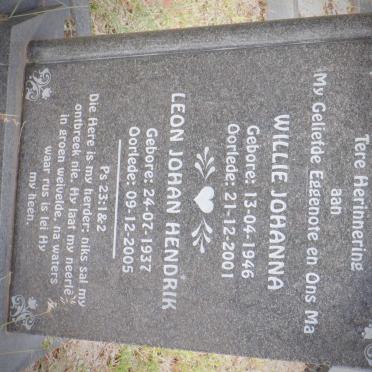 NEL Leon Johan Hendrik 1937-2005 &amp; Willie Johanna 1946-2001