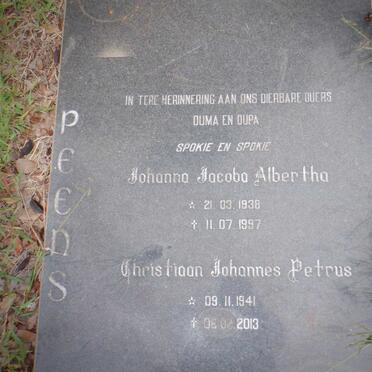 PEENS Christiaan Johannes Petrus 1941-2013 &amp; Johanna Jacoba Albertha 1938-1997