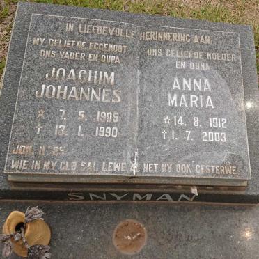 SNYMAN Joachim Johannes 1905-1990 &amp; Anna Maria 1912-2003