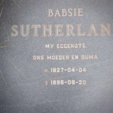 SUTHERLAND Babsie 1927-1996
