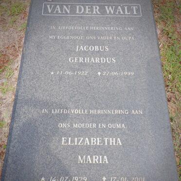 WALT Jacobus Gerhardus, van der 1922-1999 &amp; Elizabeth Maria 1929-2001