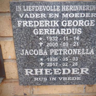 RHEEDER Frederik George Gerhardus 1932-2000 &amp; Jacoba Petronella 1936-2017