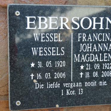 EBERSOHN Wessel Wessels 1920-2006 &amp; Francina Johanna Magdalena 1922-2008