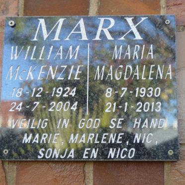 MARX William McKenzie 1924-2004 &amp; Maria Magdalena 1930-2013