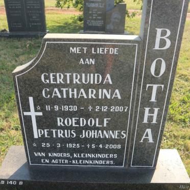 BOTHA Roedolf Petrus Johannes 1925-2008 &amp; Gertruida Catharina 1930-2007