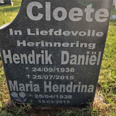 CLOETE Hendrik Daniel 1936-2015 &amp; Maria Hendrina 1938-2018