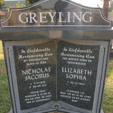 GREYLING Nicholas Jacobus 1925-2011 &amp; Elizabeth Sophia 1927-