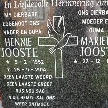 JOOSTE Hennie 1952-2014 &amp; Marietjie 1953-