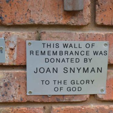 10. This wall was donated by Joan Snyman