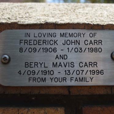 CARR Frederick John 1906-1980 &amp; Beryl Mavis 1910-1996