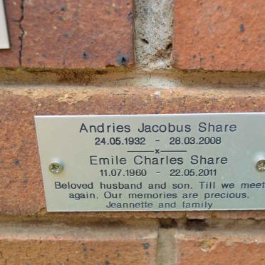 SHARE Andries Jacobus 1932-2006 :: SHARE Emile Charles 1960-2011