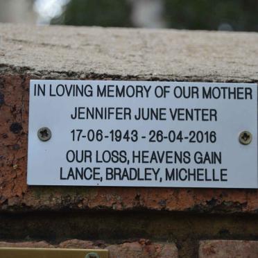 VENTER Jennifer June 1943-2016