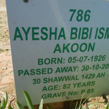 AKOON Ayesha Bibi Ismail 1926-2008