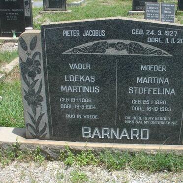 BARNARD Loekas Martinus 1866-1964 &amp; Martina Stoffelina 1890-1963 :: Pieter Jacobus 1927-2001